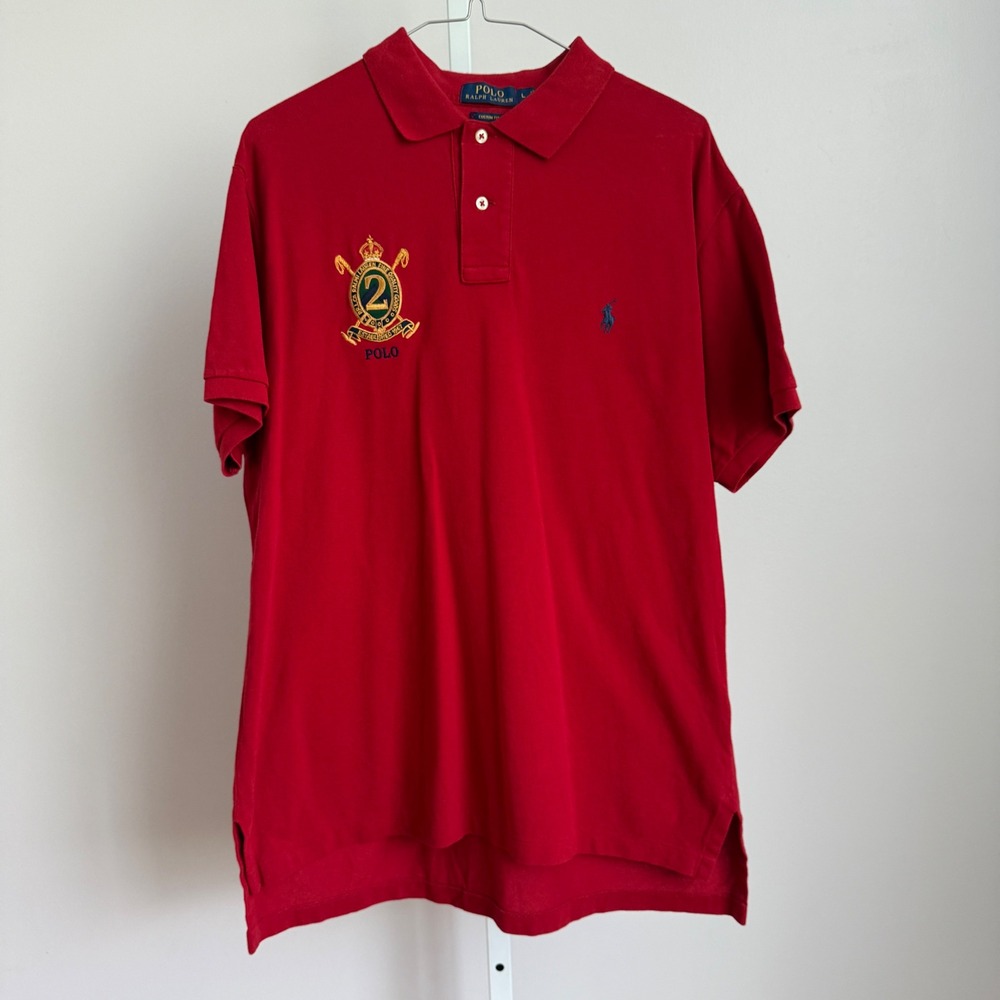 Polo Ralph Lauren Custom‎ Fit Red Polo Shirt Equestrian Crest Mens L